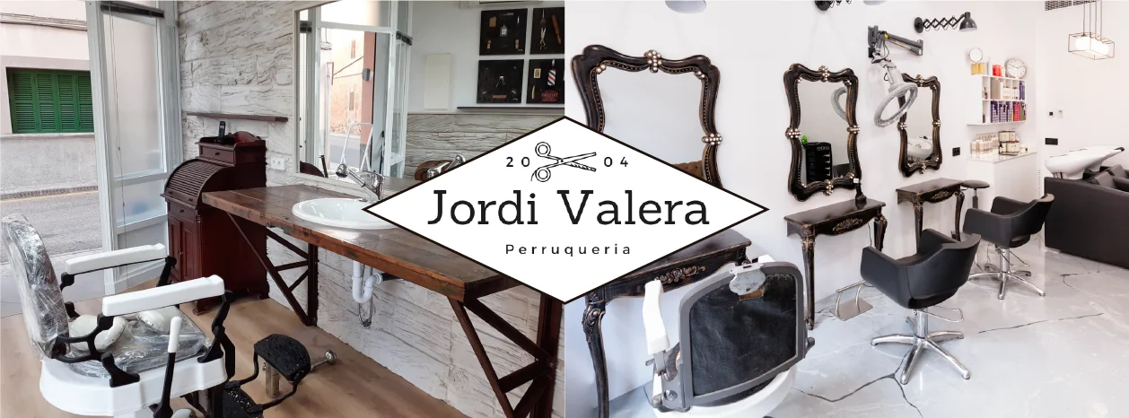 Interior de la perruqueria i barberia Jordi Valera a Algaida, amb el logotip al centre